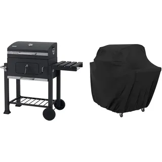 tepro Grillwagen Toronto Click Holzkohlegrill, Anthrazit/Edelstahl & Amazon Basics - Gasgrill-Abdeckung - Klein, Schwarz