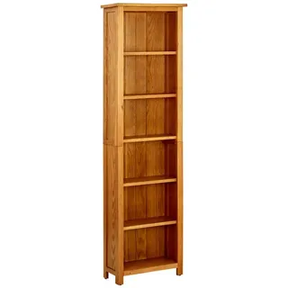 vidaXL Bücherregal mit 6 Ebenen, 52/22/180 cm, aus Massivholz Eiche , Braun , Holz , 52x180x22 cm , Wohnzimmer, Regale, Bücherregale
