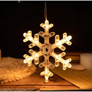 LED Fensterlicht mit Saugnapf, Hängende Fenster Lichterkette Innen, Weihnachtsbeleuchtung, Fensterdeko Batteriebetrieben, Schneeflocke - Weiß