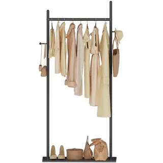 GUOHNHE Stabil Metall Garderobenständer, Große Freistehend Kleiderständer für Kleidung mit Rock Slab Base und 2 Haken, Modern Gaderobe, Jackenständer, 65 x 30 x 175 cm, Schwarz, GYJ302LB