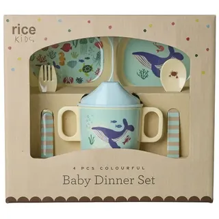 Rice Blue Ocean Print-4 Pcs Geschirr - Blue - One Size