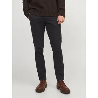 Chinohose JACK & JONES "JPSTMARCO mit schmalem Bein und pflegeleichtem Stoff", Herren, Gr. 32, Länge 34, schwarz, Twill, Obermaterial: 98% Baumwolle, 2% Elasthan, unifarben, washed, schmal lang, Hosen Chinohose, washed, modisch, schmal, Baumwollmischung