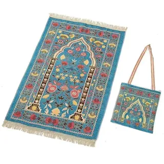 Hitopin Gebetsmatte Islamisch, Muslimische Gebet Teppich Matte, Islamische Matte Gebetsmatte mit Taschen, für Ramadan Islamisches Muslimisches Gebet,Geschenk für Familie,Liebhaber und Freunde (Blu)
