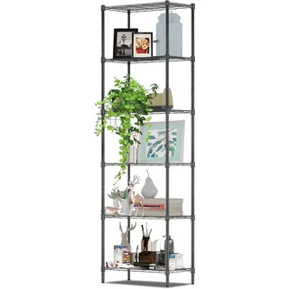 BATHWA Lagerregal-küchenregal 6 Ablage Standregal Heavy Shelf Unit Badezimmerregal Metallregal Küchenregal mit Seitenhaken aus verchromt 54 x 29 x 160cm, Schwarz