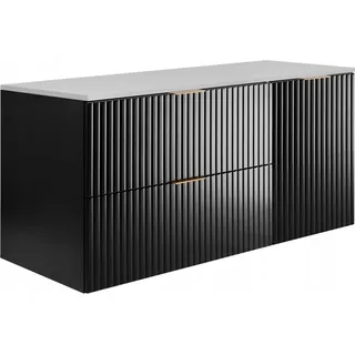 Rodan | Badezimmerschränke 120cm | Schwarz Matt - Holz | B/H/T 120/57/46 cm | Geriffelte Türen - Weiße Platte - Badmöbel - Badschrank - Schwarz