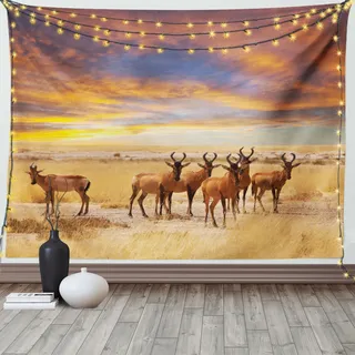 ABAKUHAUS Safari Wandteppich, Tropisches afrikanisches Tier, Wohnzimmer Schlafzimmer Heim Seidiges Satin Wandteppich, 200 x 150 cm, Gelb Braun Rot
