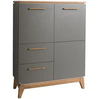 Paidi Highboard , Grau, Eichefarben , Holz , Eiche , massiv , 4 Fächer , 2 Schubladen , 94.6x123.1x39.6 cm , Blauer Engel, Goldenes M , Beimöbel erhältlich, stehend , Kleinmöbel, Kommoden, Highboards