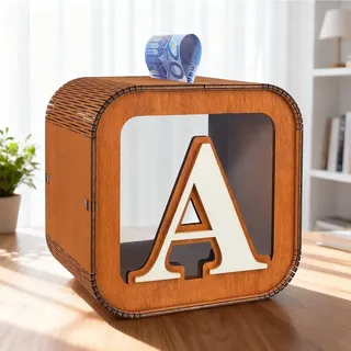 ARTREE Spardose Personalisierte für Kinder, A-Z Alphabet Sparbüchse Holz Spardose, Dekoration Kreative groß Sparschwein als Geschenke für Junge, Mädchen, Erwachsene, Geburtstag (A)