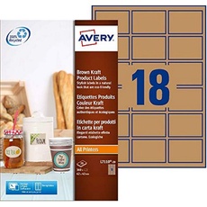 Avery Produktetiketten, 18 pro Blatt, 62 x 42 mm, Braun, Kraftpapier, rechteckig, Ref. L7110-20, 360 Etiketten