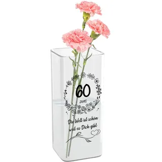 Blumenvase für 60. Jahrestag, Vase zum 60. Geburtstag mit Gravur, Glasvase mit Alter und Spruch als 60 Geburtstagsgeschenk für Frauen, Geschenk für Frauen Ehefrau Mama Oma zum 60. Geburtstag