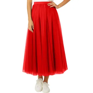 Generisch 2026 Tüllrock Damen A Linie Elastischer Hoher Bund Mesh Saum Prinzessin Langer Rock Einfarbig Röcke Maxiröcke Elegant Swing Unterrock Freizeitrock Hohe Taille Skirt