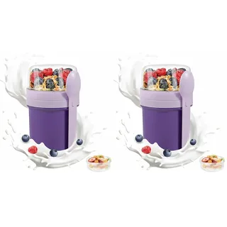 Müslibecher To Go, 450 ml + 250 ml, Joghurtbecher To Go, auslaufsicherer Mepal Müslibecher mit Löffel und Soßenbehälter, BPA-freie Frühstücksbox, Crunch Cup für Kinder und Erwachsene, Lila
