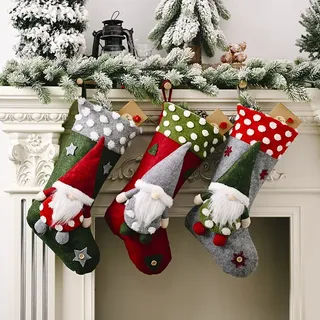 Große Weihnachtsstrümpfe 3er Set, 50 cm Weihnachtsstrümpfe Kamin 3D Nikolaussocken Hänge Strümpfe für Familienurlaub Weihnachtsfeier Deko, 80% Polyester