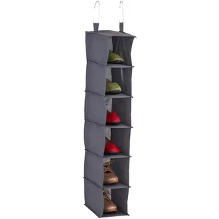 Relaxdays Hängeregal Kleiderschrank, 6 Fächer, Stoff, HBT: 99x15x30 cm, 2 Haken, schmale Schuh-Hängeaufbewahrung, grau