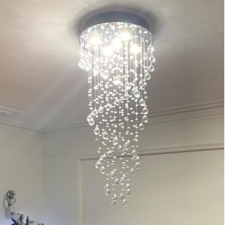 A1A9 Doppel Spiral Kristallleuchter, Klare K9 Kristall Tröpfchen Deckenleuchte, Unterputz Chrom LED Pendelleuchte für Wohnzimmer, Esszimmer, Flur, Foyer, Lounge, Größe: D40cm H90cm