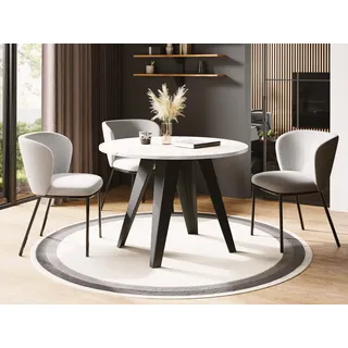 egen micha kliszczun Esstisch Glory im Industriestil - Moderner, Runder Tisch in Weißer Marmoroptik - Ausziehbar von 90 cm bis 130 cm, mit Pulverbeschichteten Metallbe... - Weiß