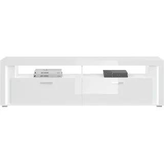 Skylight Sideboard 1 Klaptür, 2 Ablagen mit Licht Hochglanz weiß,Glas grau,weiß. - Weiß