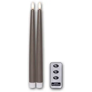 Star Trading 061-88 LED-Kerze "Flamme Slim", 2er Set natürliche Flamme, braun, Kunststoff/Wachs, je ca. 2,1x28,5 cm, Fernbedienung, inkl. Batterie, Timer, Vierfarb-Karton