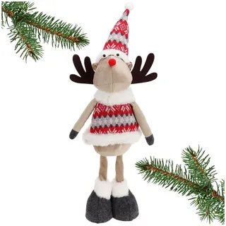 com-four® Premium Weihnachts-Rentier - winterliche Elch-Figur als Dekoaufsteller - niedliche Weihnachtsdeko als Raumschmuck - freistehende Figur auf Stelzenbeinen - schwedischer Dekoartikel