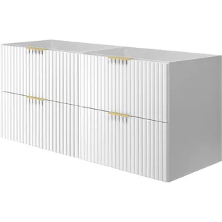 Waschtischunterschrank, Mattweiß, 120 (2 x 60) x 57 x 46 cm, silberner Griff, ohne Arbeitsplatte - Weiß
