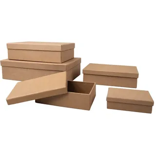 Rayher Pappmaché Boxen mit Deckel, Set 5-teilig, Pappboxen, Geschenkboxen 5er-Set, rechteckig, 10 x 7 – 26 x 17 cm, Schachteln, braun, aus Karton, FSC zertifiziert, Aufbewahrungsboxen, 67384000