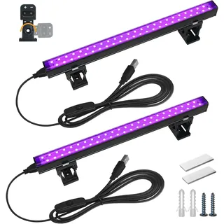 Barrina Schwarzlicht LED Strip, 10W 28cm USB Schwarzer Lichtbalken, Verstellbare Schwarzlichtlampe für Party, Körperfarben Halloween Dekorationen, Tragbare UV LED Schwarzlicht für Schlafzimmer, 2er