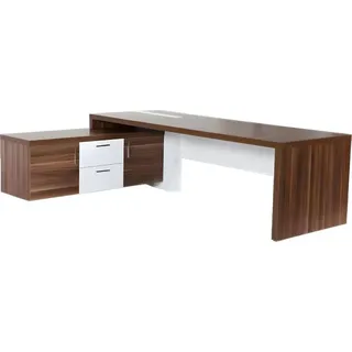Schreibtisch mit Sideboard Bürotisch Chef Exclusive CEO Helles Holz Modern Tisch - Braun