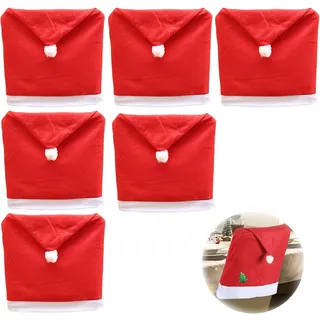 Kiuiom Stuhlüberzug für Weihnachten,Weihnachtsmannmützen Stuhlhussen,Weihnachtsdekoration 6PC Weihnachtsmütze für Stühle für Weihnachten Restaurant Urlaub Festival Party Decor