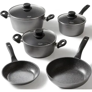 STONELINE Topf-Set 5-tlg. Kochtopf + Bratentopf + Bratpfanne + Schmorpfanne + Stieltopf