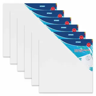 Stylex 28578-P6 - Keilrahmen 30 x 30 cm, mit Leinwand aus 100% Baumwollgewebe bespannt, grundiert, rückseitig geheftet, für Öl-, Acryl- und Temperafarben, Gouache - Malerei, 6 Stück, Weiß