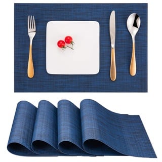 Myir JUN Tischsets Abwaschbar 4er Set, Gewebte Platzdeckchen Abwaschbar rutschfest Abgrifffeste Hitzebeständig, Vinyl Platzsets Abwaschbar für küche Speisetisch Hotel, Platz-Matten 30x45cm (Blau 2)