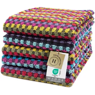 ZOLLNER 5er Set Geschirrtücher - bunt - 45x90 cm - Baumwolle - aus Restgarnen - 60°C waschbar - Hotelqualität - Oeko-TEX® Zertifiziert