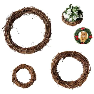 3 Stück Rattan Kranz, Dekokranz Tischkranz, Türkranz Rohling, Weinreben Kränze, Kranz Deko Rattan, für Türkranz Holz Dekoration Ornament Tor Wand Party Hochzeit
