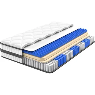 Boxspringmatratze 90x200x26cm, 7-Zonen, mit Memory-Schaum und Taschenfederkern, H3, ideal für Einzelpersonen, Jugendliche und Gästezimmer - Grau, Weiß