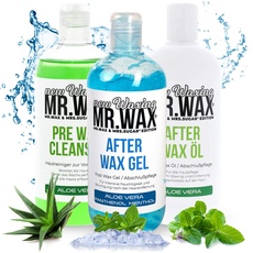 Mr. Wax 3er Set, Pre Wax Hautreiniger und After Wax Öl und Gel Aloe Vera, 3x 500ml (3er Kombipack)