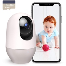 nooie 5G Babyphone mit SD-Karte, 2K Babyphone mit Kamera WiFi Haustierkamera, kabellose 360-Grad IP-Kamera, Bewegungsverfolgung, Super IR Nachtsicht, funktioniert mit Alexa, Zwei-Wege-Audio
