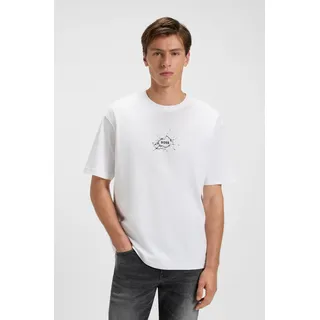 T-Shirt BOSS ORANGE "Te voyage", Herren, Gr. L, weiß (weiß100), Single Jersey, Obermaterial: 100% Baumwolle, unifarben, regular fit hüftlang, Rundhals, Shirts T-Shirt, mit coolem Logo-Druck