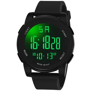 Digitale Sportuhr aus Glas, wasserdicht, leuchtende Hintergrundbeleuchtung, Digitaluhr mit verstellbarem Armband für Herren