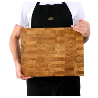 B4K® 43х33x4,3cm aus handgefertigtem Eiche Stirnholz | Antibakterielles Schneidebrett mit Griffen & Silikonfüßen | Robustes Hirnholz Küchenbrett