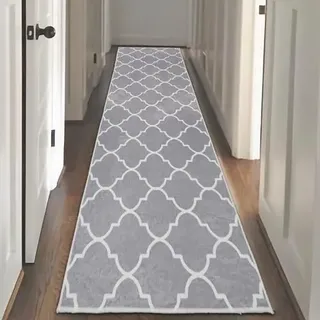 HNVNER Teppich Läufer Flur Lang 65x240cm, Grau Waschbarer Teppich Flur rutschfest Küchenteppich, Moderne Kurzflor Teppich für Wohnzimmer, Flur, Büro, Schlafzimmer, Küche