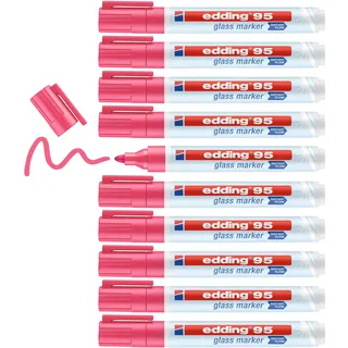 edding 95 Glasmarker - pink - 10 Stifte - Rundspitze 1,5-3 mm - zum Schreiben und Markieren auf Glasoberflächen wie Fenster, Glasboards, Whiteboards - trocken abwischbar