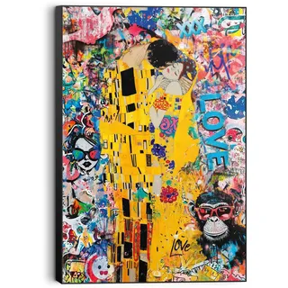 Reinders Wandbild "The Modern Kiss" Wohnzimmer - Graffiti - Klimt - Street Art - Gelb - MDF - Street Art, farbe bild(er): gelb