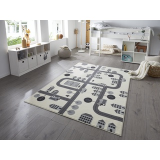 HANSE HOME Teppich Town – Junge Mädchen Spielteppich Kurzflor Teppich Modern Spielstraße Straßenmotiv, Weicher Flor, Pflegeleicht - Creme, 80x150