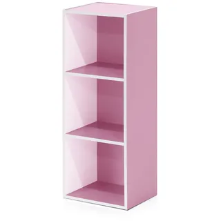 Furinno LUDER Bücherregal, 3-Fächer Würfelregal, Bücherschrank mit offenen Fächern, 9,3 x 12 x 31,5 cm, für Wohnzimmer, Schlafzimmer, Heimbüro, Weiß/Rosa