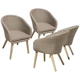 Gardenson Gartenstuhl-Set , Akaziefarben, Beige , Holz, Metall, Kunststoff , Akazie , Hartholz , Füllung: Polyester , rund, Gittergestell , 62x82x66 cm , Gartenmöbel, Gartensessel, Gartenstühle