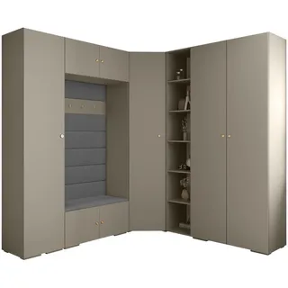 Abiks Möbel Garderoben-Set 236,7/231,7/47 , Kaschmir, Grau, Goldfarben , Holz , Nachbildung , 231.7x236.7x47 cm , Garderobe, Garderoben-Sets & Garderoben-Serien, Garderoben-Sets