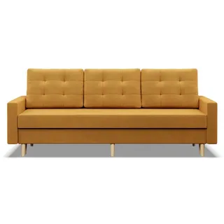 mebligo Sofa 3-Sitzer, mit Schlaffunktion, Wendekissen, Bettkasten, Gelb - Gelb