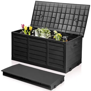 FCH Gartenbox Wasserdicht, 280 L Kunststoff-Aufbewahrungsbox – für Garten, Terrasse, Balkon, 112x51x50 cm, Schwarz - Schwarz