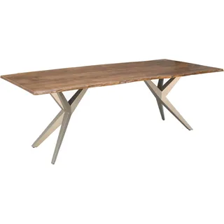 MASSIVMOEBEL24.DE Baumtisch Akazie 220x100x76 natur lackiert Beine silber matt FREEFORM 4 #47