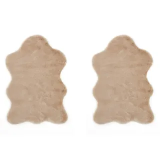 -LUXOR- living Kunstfell Coste Flauschiger Teppich Schlafzimmer - ideal zur Verwendung als Bettvorleger Schlafzimmer 2er Set 55 x 80 cm Taupe